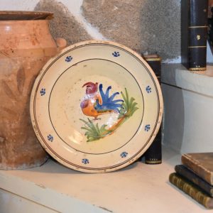 ANTIQUE COCKEREL CERAMIC BOWL PLATE PUGLIA ITALY